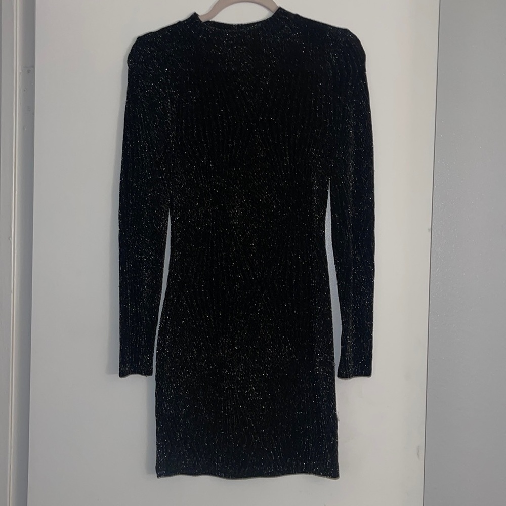 Black shiny long sleeve dress